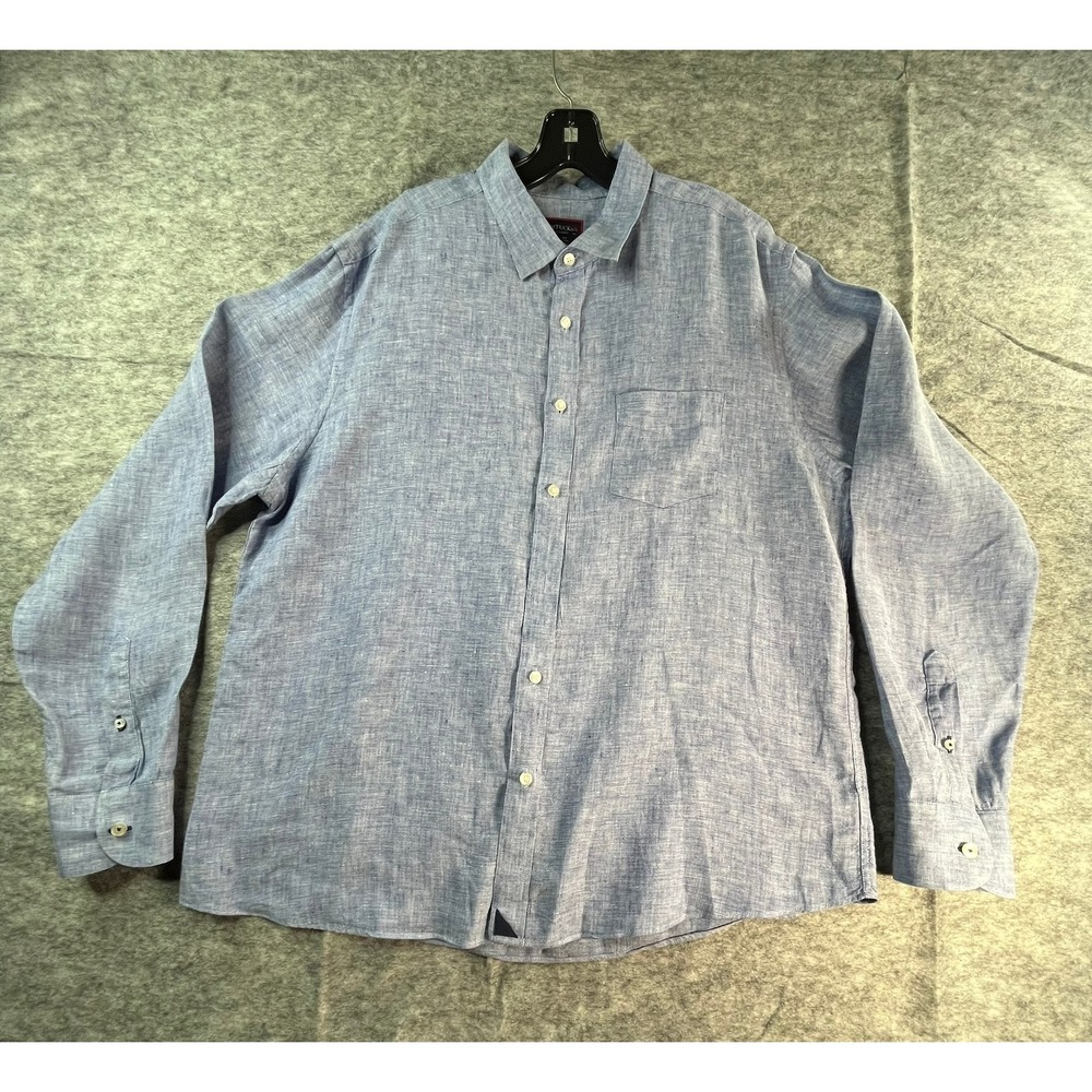 UNTUCKIT Mens XL Shirt Blue Linen Long Sleeve‎ Button Front